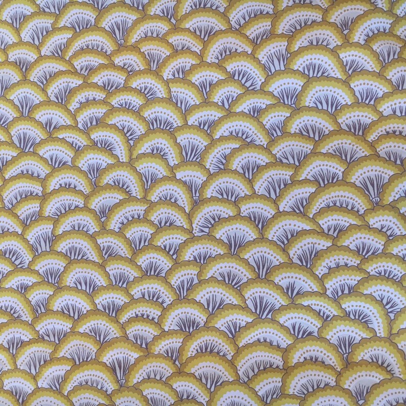Vintage Wallpaper Yellow Scales Fan Shells Handprint by Clarence House