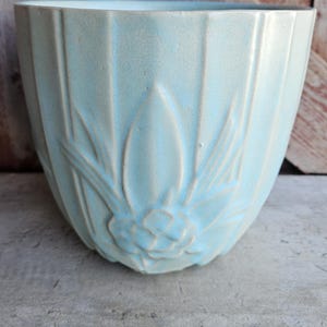 Vintage McCoy Pottery Jardinere Seafoam Green Lotus Flower Pattern Planter Pot Matte Glaze 1940s