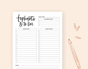 Top Knots and To-Dos Daily To-Do List Printable | 8.5" x 11" Instant Download | Daily Planner