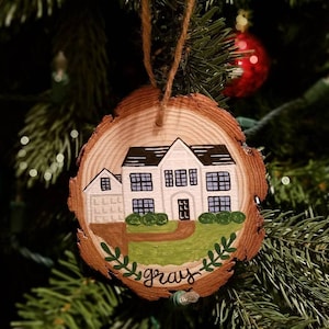 Custom Painted House Ornament - Your Home Painted on a Wood Christmas Ornament!