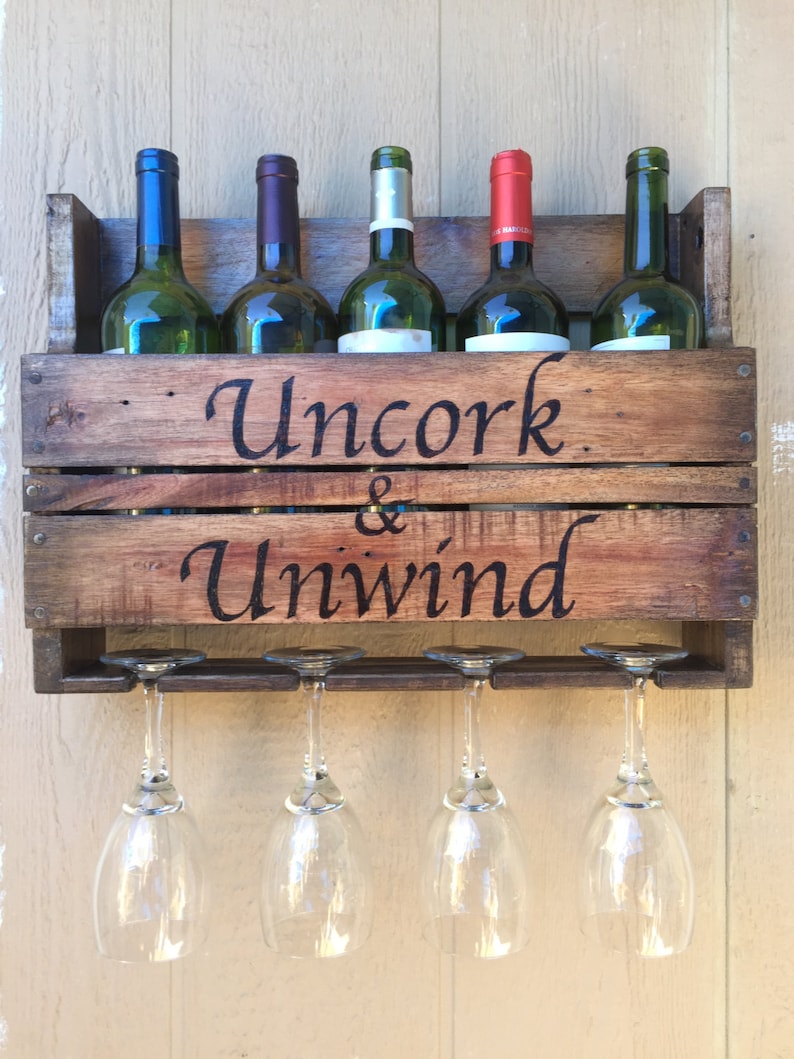 Personalized Bottle Wine Rack Wine and Glass Holder Etsy