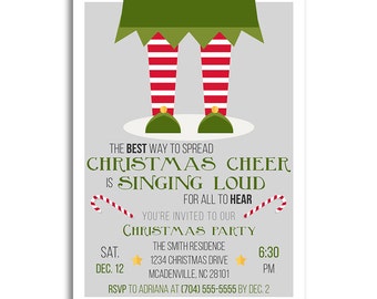 Christmas Invitations, Christmas Invitation, Elf Christmas Party Invitations, Holiday Party Invitations, Holiday Invitations, Xmas Party