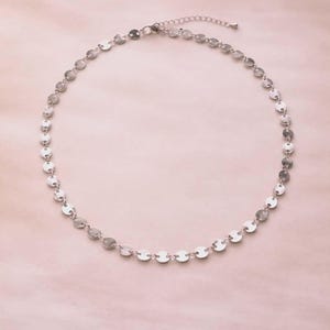 Silver Disc Chain Choker: Handmade Single Layer Necklace