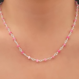 Handmade Pink Gemstone Choker: Silver Plated Dainty Necklace