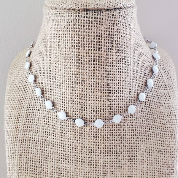 White Bead Necklace Etsy