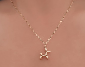 Dog Balloon Necklace Chain Small Doggy Pup Chunky Bubble Gold Plated Girls Jewelry