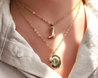 Cowboy Boot Charm Chain Necklace Gold Cowgirl Cow Boy Cow Girl
