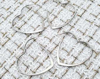 Silver Heart Hoop Earrings Hearts Shape Stainless Steel