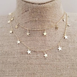 Gold Stars Layering Double Layer Choker Chain Silver, Gunmetal, Gold Trendy Chokers