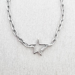 Stainless Steel Paperclip Chain Necklace: Star Carabiner Pendant