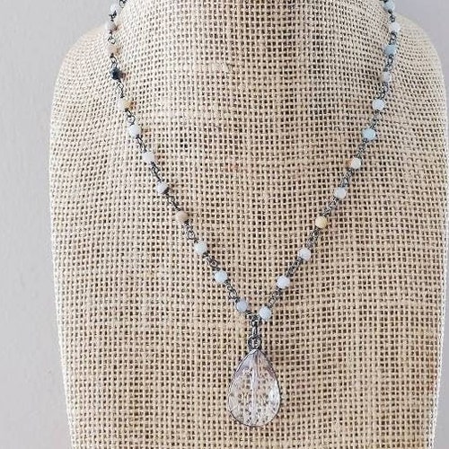 Stone Charm Pastel Amazonite Rosary Chain Necklace Etsy