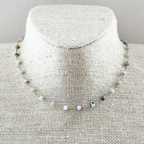 Stone Charm Pastel Amazonite Rosary Chain Necklace Etsy