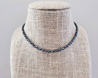 Hematite Stone Bead Choker: Metallic Pewter Necklace