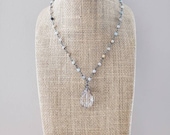 Glass Drop Stone Bead Amazonite Rosary Chain Necklace Layering