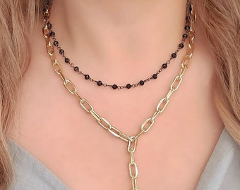 Black Crystal Bead Choker: Gunmetal Rosary Necklace