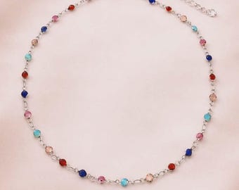 Bezel Crystal Rosary Choker Colorful Rainbow Translucent Beaded Chain
