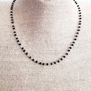 Black Crystal Bead Choker: 18K Gold Plated Chain Rosary Necklace