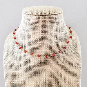 Red Tiny Gem Stones Chain Necklace Beaded Gemstone Chain Carnelian Natural Game Day Gameday