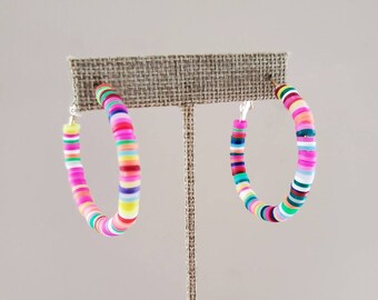 FJ1-095 Rainbow Hoops Fun Summer Piece 50-52mm Limited edition Colorful Enamel Tubes Beaded Hoop Earrings Mixed Colors Hoops