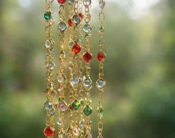 Sarah Cameron Rainbow Crystal Necklace Choker Beaded Stones Bezel Gold Plated OBX 3