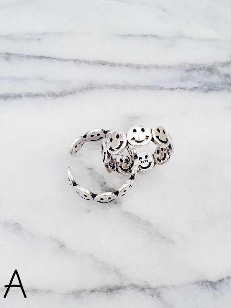 Smile Happy Face Rings Smiley Stainless Steel Adjustable