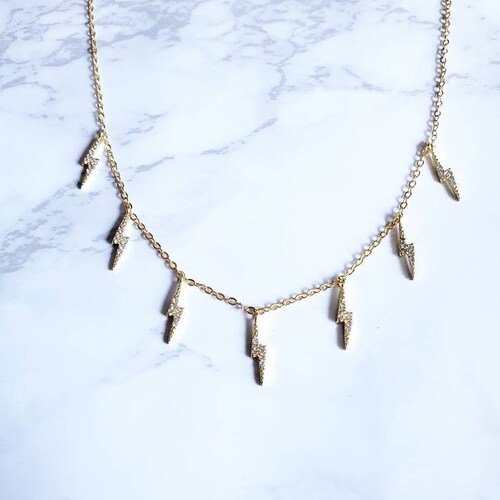 Lightning Bolt Necklace silver / Gold / Rose Gold Dainty Etsy