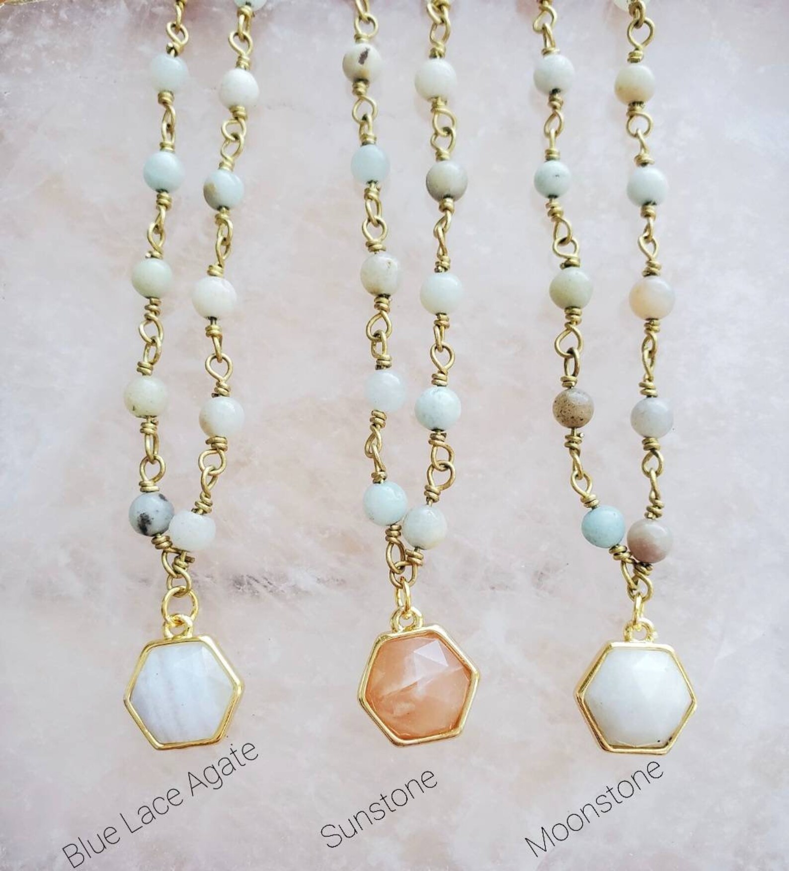 Stone Charm Pastel Amazonite Rosary Chain Necklace Etsy