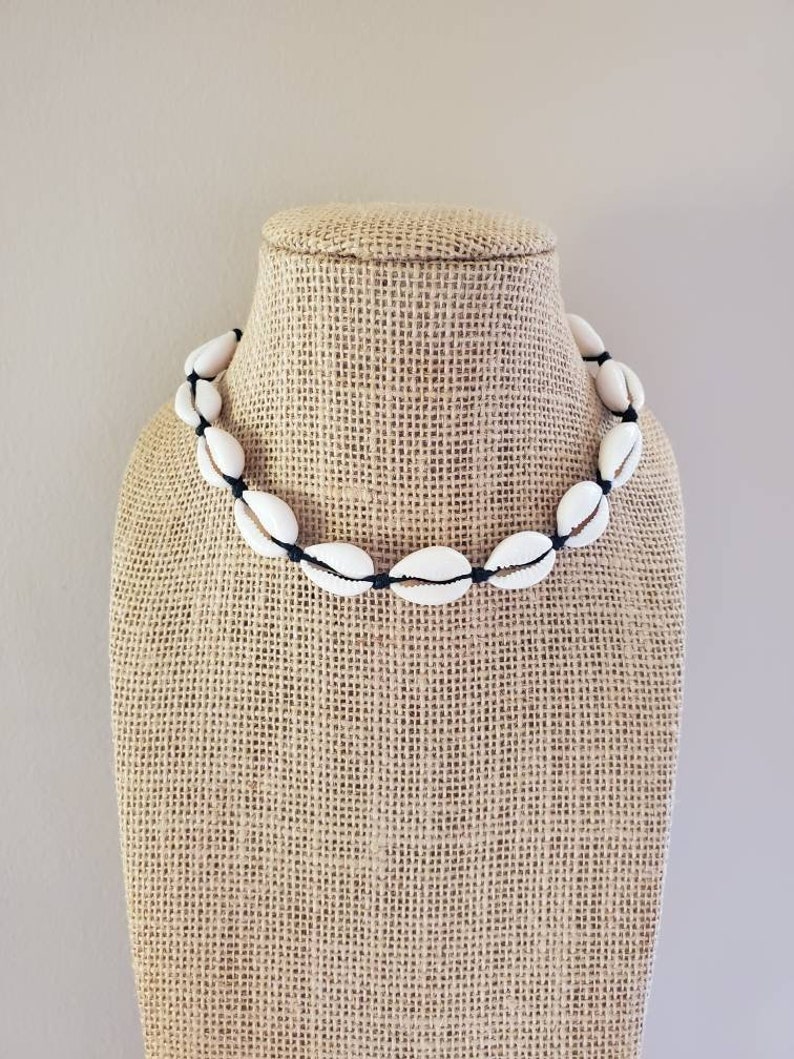 White Cowrie Shell Necklace Choker Girls Beach Vacay Jewelry Knotted Shells image 5