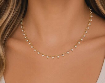 White Seed Bead Rosary Cable Chain Choker Necklace Layered For Layering