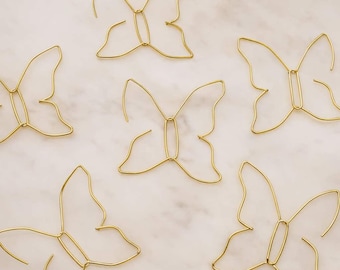 Gold Butterfly Wire Hoop Earrings: Handmade Stainless Steel Charms