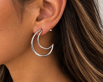 Crescent Moon Hoop Earrings Silver Or Gold Available