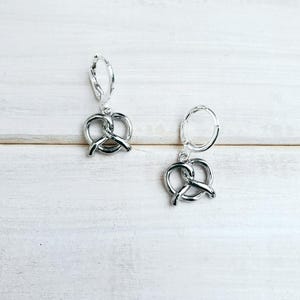 Silver Pretzel Earrings: 18K Plated Food Charms