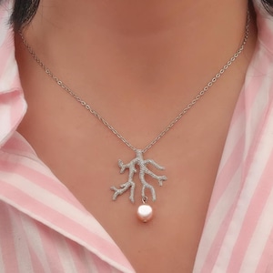 Coral Pendant Necklace Chain Silver or Gold Plated Nautical Beach Cruise Jewelry Florida