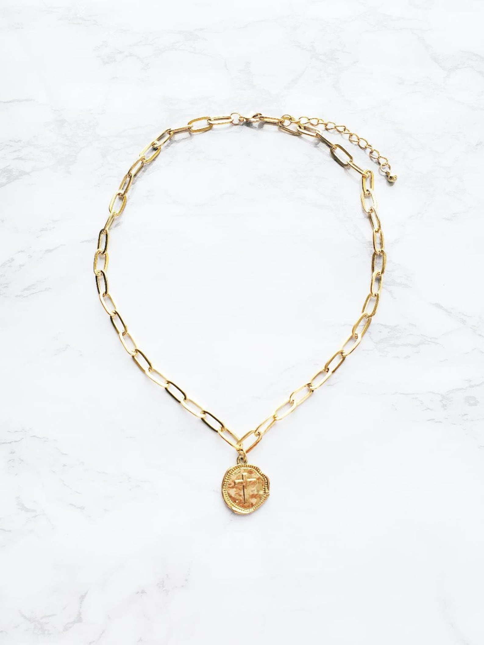 Coin Paperclip Chain Necklace Cross Faith Gifts for Her Etsy