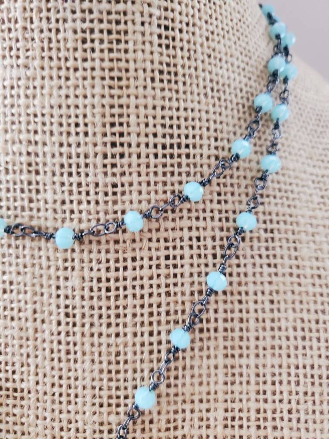 Glass Drop Charm Layering Beaded Rosary Chain Lariat Etsy