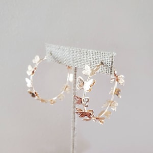 Gold Butterflies Statement Earrings Butterfly Filigree Thick Charm Hoop Earring