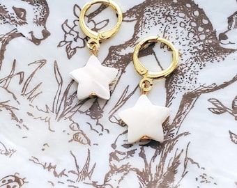 White Clover Star Cross Heart Charm Earrings Mother Pearl Girls Jewelry