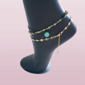 Multi Star Link Chain Anklet Bracelet Plated Gold Linked Gift For Her