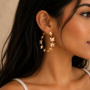 Gold Butterflies Statement Earrings Butterfly Filigree Thick Charm Hoop Earring
