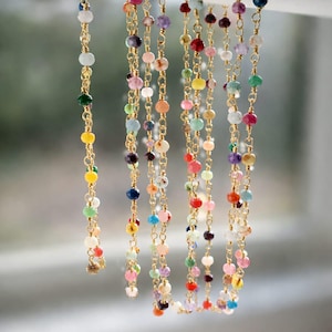 Multi Color Rainbow Gemstone Bead Choker: 18K Gold Plated Chain