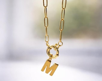 Custom Initial Necklace: 18K Gold Paperclip Chain With Toggle