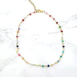 Rainbow Beads Multi Color Gold Chain Choker Necklace Trendy Gift for ...