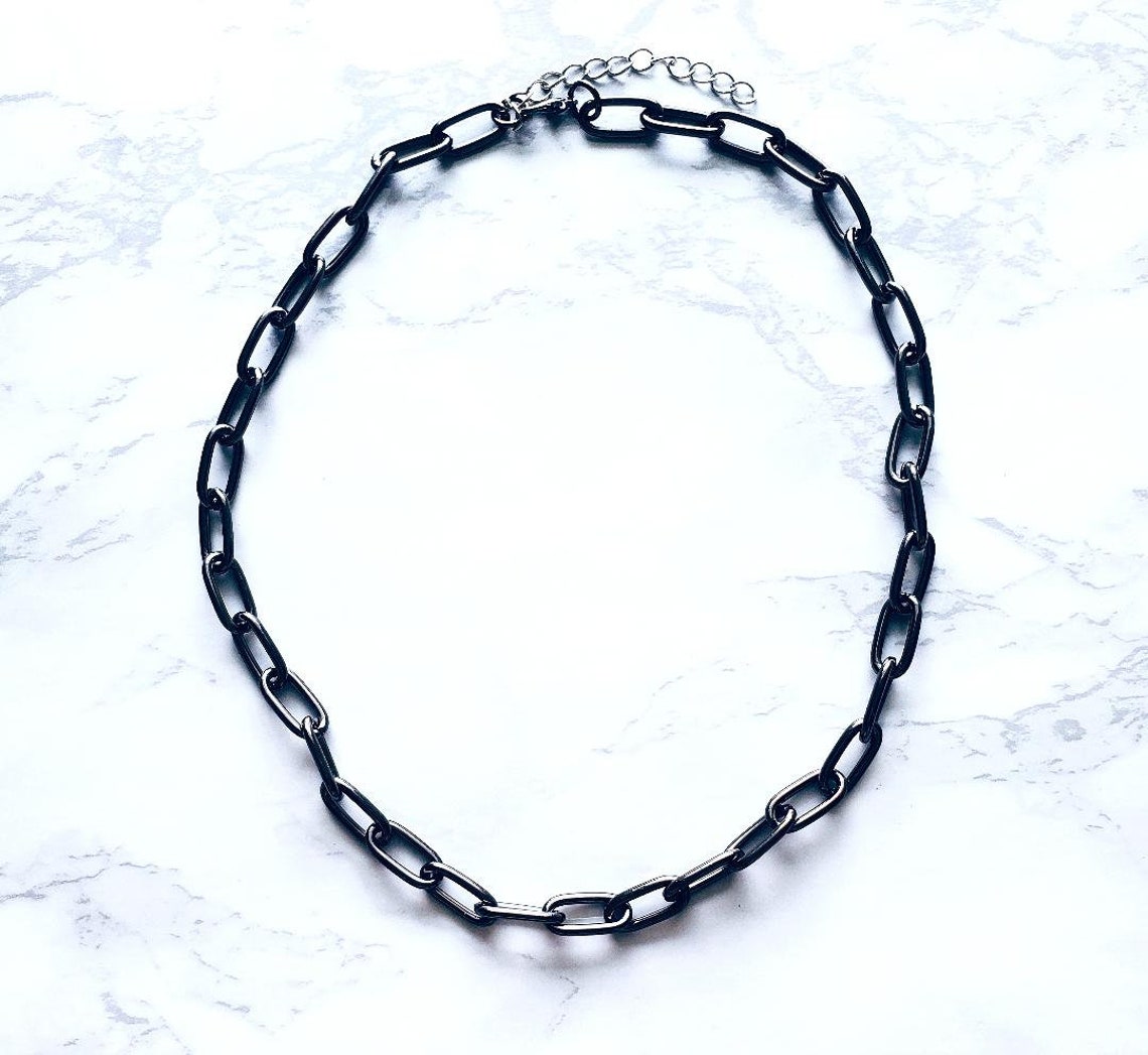 Gunmetal Black Paperclip Chain Necklace Choker Etsy