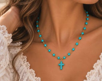 Turquoise Cross Charm Necklace Faith Inspire Inspirational Christian Girl Inspirational Gifts