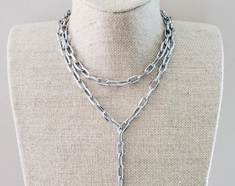 Paperclip Chain Lariat Necklace Hardware Chains Layering Silver Paper Clip