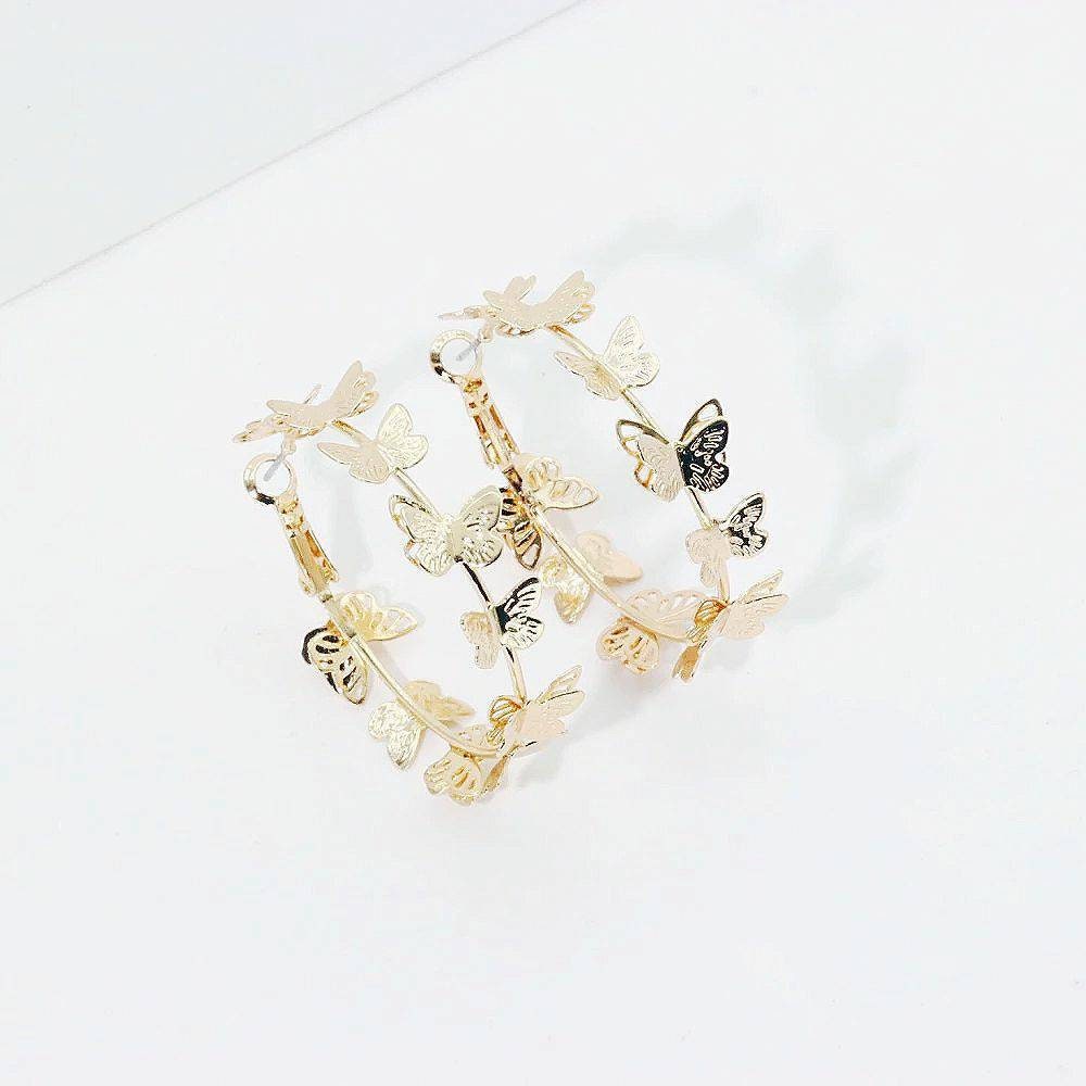 Butterfly Charm Hoops Gold Earrings Thick Butterfly Hoops