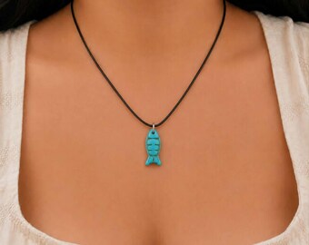 Turquoise Fish Stone Charm Leather Cord Necklace Starfish Turtle Beach Jewelry