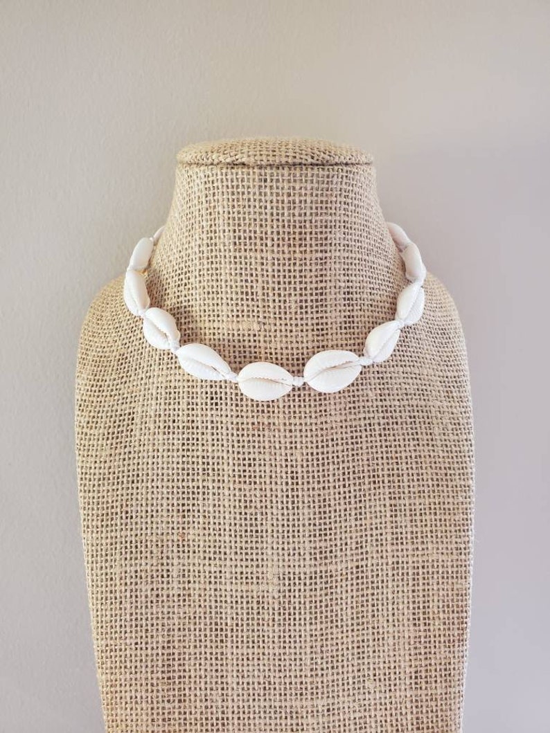 White Cowrie Shell Necklace Choker Girls Beach Vacay Jewelry Knotted Shells image 6