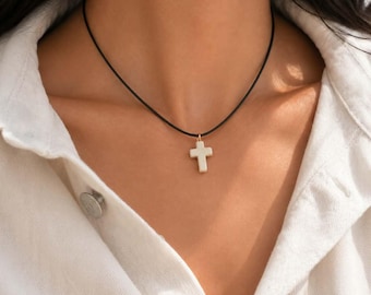 White Turquoise Cross Leather Necklace Choker Inspire Girls Jewelry