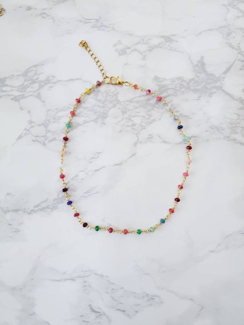 Rainbow Beads Multi Color Gold Chain Choker Necklace Trendy | Etsy
